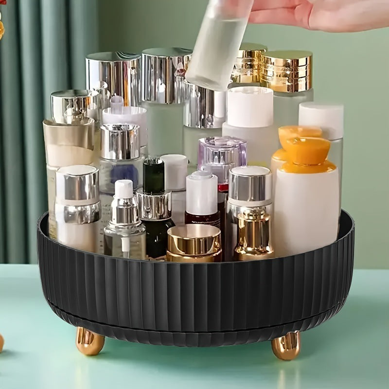 Rotating Plastic Cosmetic Storage Box – Modern Simplicity with Striped Design