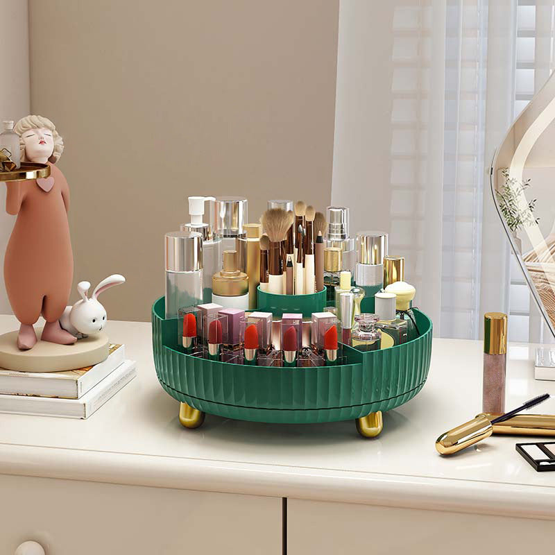 Rotating Plastic Cosmetic Storage Box – Modern Simplicity with Striped Design
