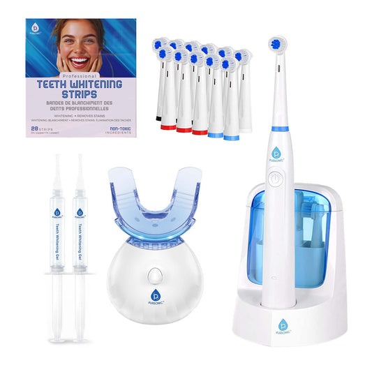 Pursonic Advanced Smile Care Bundle – LED Whitening Kit, Strips & Rechargeable Electric Toothbrush with UV Sanitizer