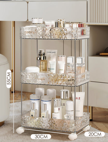 Light Luxury Mobile Bathroom Storage Trolley – Transparent Plastic with Diamond Pattern