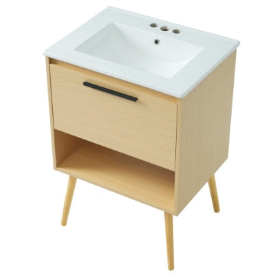 24 Bathroom Vanity With Sink Combo, Multi-functional Bathroom Cabinet With Drawer, MDF Board, Natural