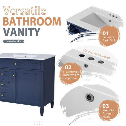 36'' Bathroom Vanity With Medicine Cabinet, Modern Bathroom Storage Cabinet With 2 Soft Closing Doors And 4 Drawers, Single Sink Bathroom Vanity