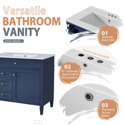 36'' Bathroom Vanity With Medicine Cabinet, Modern Bathroom Storage Cabinet With 2 Soft Closing Doors And 4 Drawers, Single Sink Bathroom Vanity