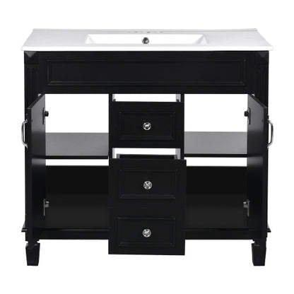 36'' Bathroom Vanity with Top Sink – Modern Storage Cabinet with 2 Soft-Closing Doors & 2 Drawers, Single Sink Vanity (Black)