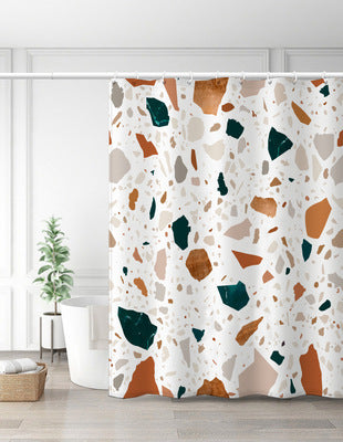 Morandi Terrazzo Shower Curtain – Thickened Waterproof Polyester in Nordic Palette