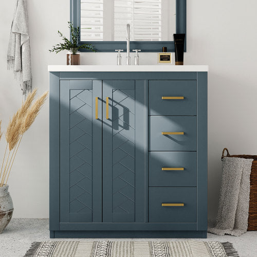 30'' Bathroom Vanity with Ceramic Sink Combo, Solid Wood Frame Bathroom Storage Cabinet, Freestanding Vanity Set with 3 Drawers & Soft Closing Doors