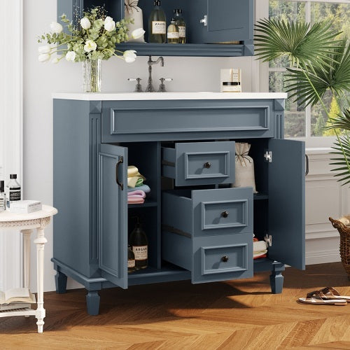 36'' Bathroom Vanity with Top Sink – Modern Storage Cabinet with 2 Soft-Closing Doors & 2 Drawers, Single Sink Vanity