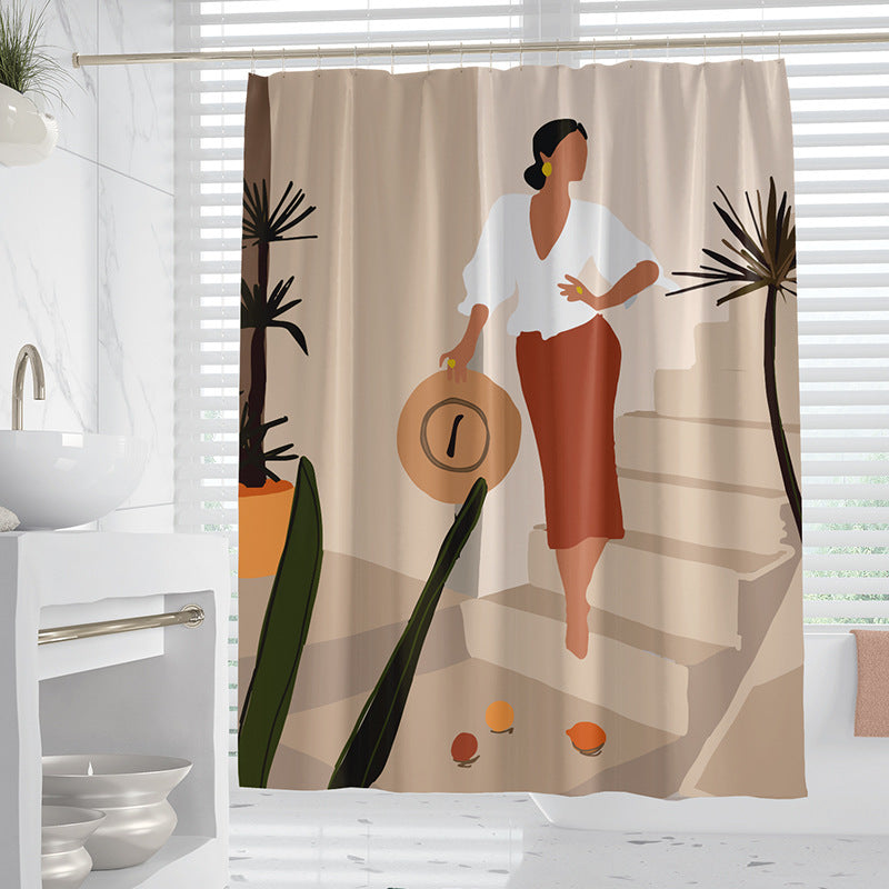 Hand-Drawn Woman Geometric Line Illustration Shower Curtain – Premium Polyester