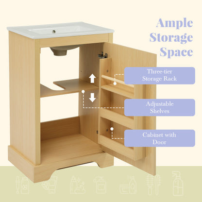 20  Bathroom Vanity With Sink, Bathroom Cabinet With Soft Closing Door, Storage Rack And Adjustable Shelve, Natural Wood