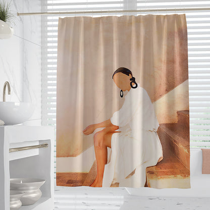 Hand-Drawn Woman Geometric Line Illustration Shower Curtain – Premium Polyester