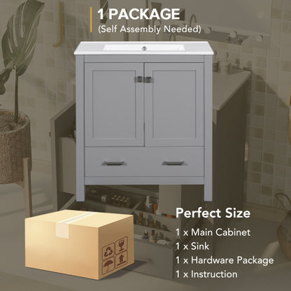 30" Gray Bathroom Vanity – Under-Mount Sink, Soft Closing Doors & Multifunctional Storage
