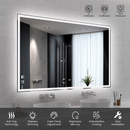 Modern LED Smart Mirror – Front & Back Lit, 3-Color Adjustable, Anti-Fog, Memory Function, Time Mode Control