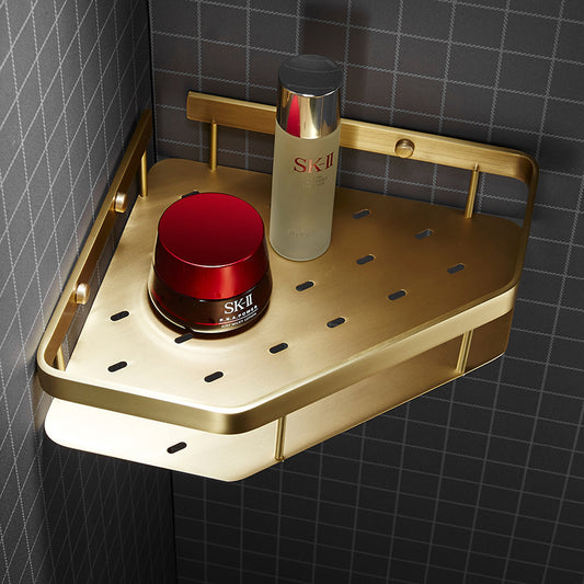 Corner Wall-Mount Bathroom Storage Rack – Solid Copper, Light Luxury Finish