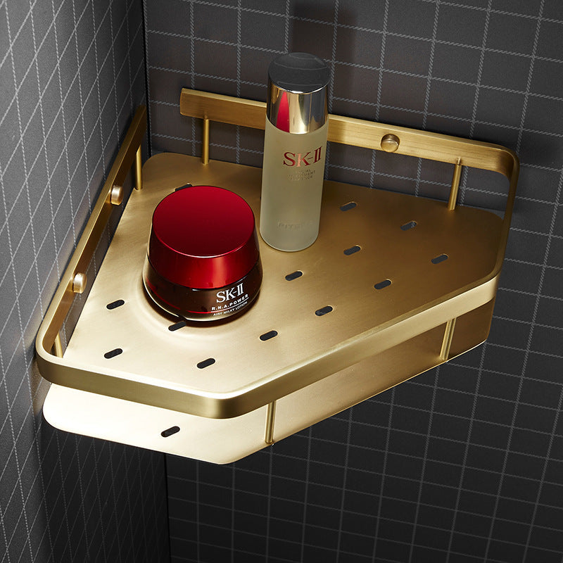 Corner Wall-Mount Bathroom Storage Rack – Solid Copper, Light Luxury Finish