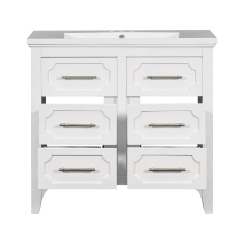 36'' Bathroom Vanity With Resin Sink Combo, Free Standing Single Vanity Set With Four Drawers, Solid Wood Frame Bathroom Storage Cabinet