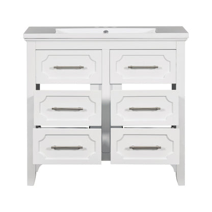 36'' Bathroom Vanity With Resin Sink Combo, Free Standing Single Vanity Set With Four Drawers, Solid Wood Frame Bathroom Storage Cabinet
