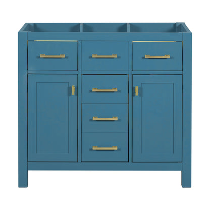 36" Solid Wood Freestanding Bathroom Cabinet – Modern Storage with 4 Drawers & 2 Cabinets
