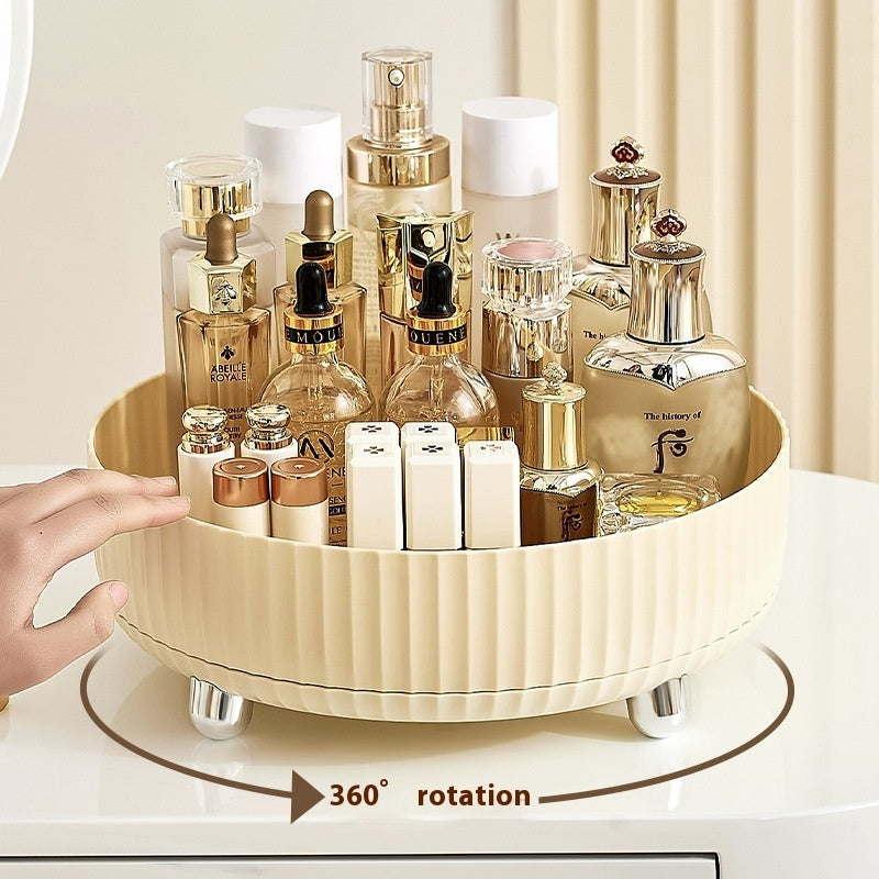 Rotating Plastic Cosmetic Storage Box – Modern Simplicity with Striped Design