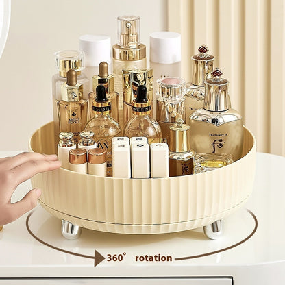 Rotating Plastic Cosmetic Storage Box – Modern Simplicity with Striped Design