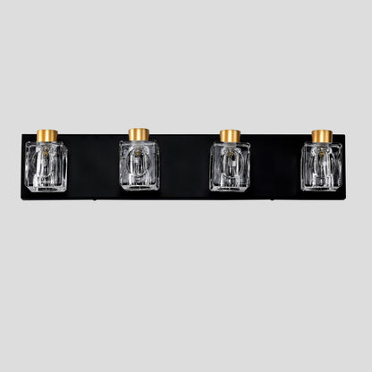 4-Light Matte Black + Gold Bathroom Light Fixtures – Modern Vanity Lights with Crystal Glass Shades