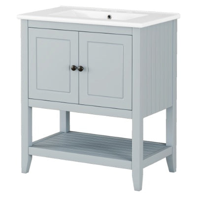 30 Modern Sleek Bathroom Vanity Elegant Ceramic Sink With Solid Wood Frame Open Style Shelf  Door Shelf Design