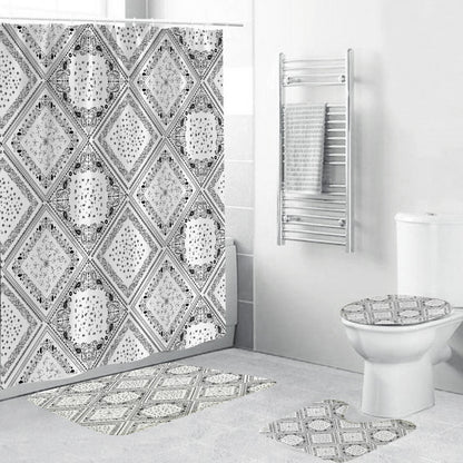 Black and White Patterned Waterproof Polyester Shower Curtain – Green-Inspired Bohemian Designs