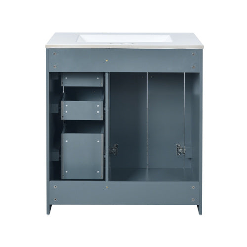 30'' Bathroom Vanity with Ceramic Sink Combo, Solid Wood Frame Bathroom Storage Cabinet, Freestanding Vanity Set with 3 Drawers & Soft Closing Doors