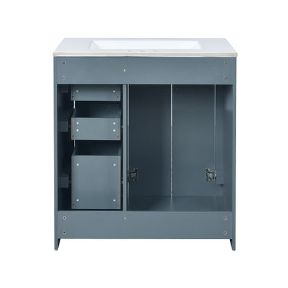 30'' Bathroom Vanity with Ceramic Sink Combo, Solid Wood Frame Bathroom Storage Cabinet, Freestanding Vanity Set with 3 Drawers & Soft Closing Doors
