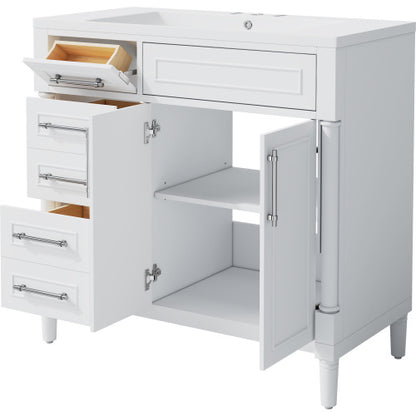 36'' Bathroom Vanity With Top Resin Sink, Freestanding Bathroom Storage Cabinet With 2 Drawers And A Tip-out Drawer, Solid Wood Frame Vanity Set, Height Adjustable Shelf