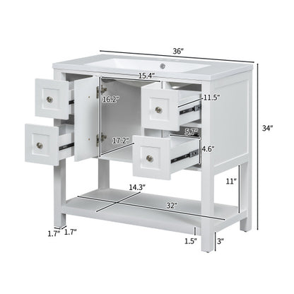 36'' Bathroom Vanity with Undermount Sink, Free Standing Vanity Set with 4 Drawers & Soft Closing Doors, Solid Wood Frame Bathroom Storage Cabinet