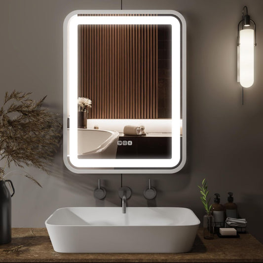 Bathroom Vanity Mirror with Smart LED Frame – Dimmable, 3-Color Temperature, Anti-Fog, Memory Function, Horizontal & Vertical Mount