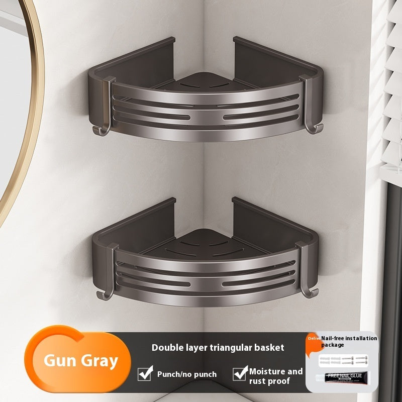 Gun Gray Aluminum Bathroom Storage Rack – Punch-Free, Modular Mesh System