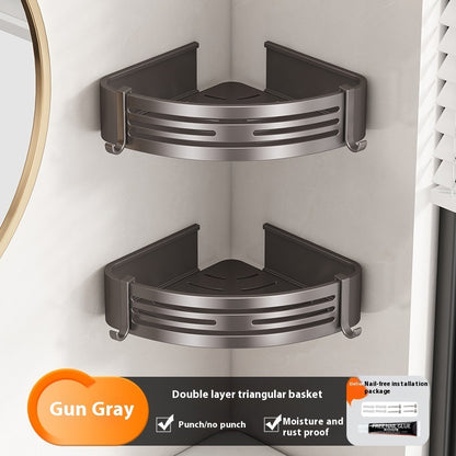 Gun Gray Aluminum Bathroom Storage Rack – Punch-Free, Modular Mesh System
