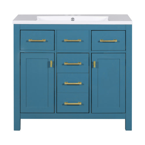 36'' Bathroon Vanity With Resin Sink Combo Set,Modern Freestanding Single Bathroom Cabinet With 4 Drawers & 2 Cabinets,Storage Cabinet For Bathroom, Solid Wood Frame Vanity Set