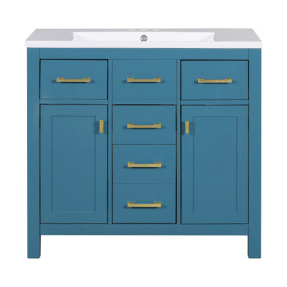 36'' Bathroon Vanity With Resin Sink Combo Set,Modern Freestanding Single Bathroom Cabinet With 4 Drawers & 2 Cabinets,Storage Cabinet For Bathroom, Solid Wood Frame Vanity Set