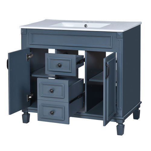 36'' Bathroom Vanity with Top Sink – Modern Storage Cabinet with 2 Soft-Closing Doors & 2 Drawers, Single Sink Vanity