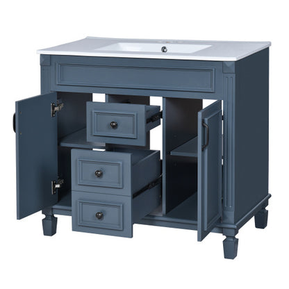 36'' Bathroom Vanity with Top Sink – Modern Storage Cabinet with 2 Soft-Closing Doors & 2 Drawers, Single Sink Vanity