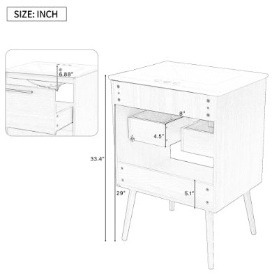 24 Bathroom Vanity With Sink Combo, Multi-functional Bathroom Cabinet With Drawer, MDF Board, Natural
