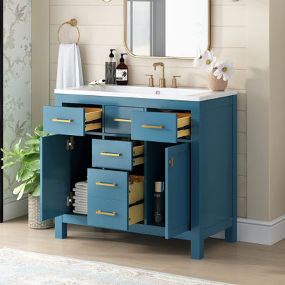 36'' Bathroon Vanity With Resin Sink Combo Set,Modern Freestanding Single Bathroom Cabinet With 4 Drawers & 2 Cabinets,Storage Cabinet For Bathroom, Solid Wood Frame Vanity Set