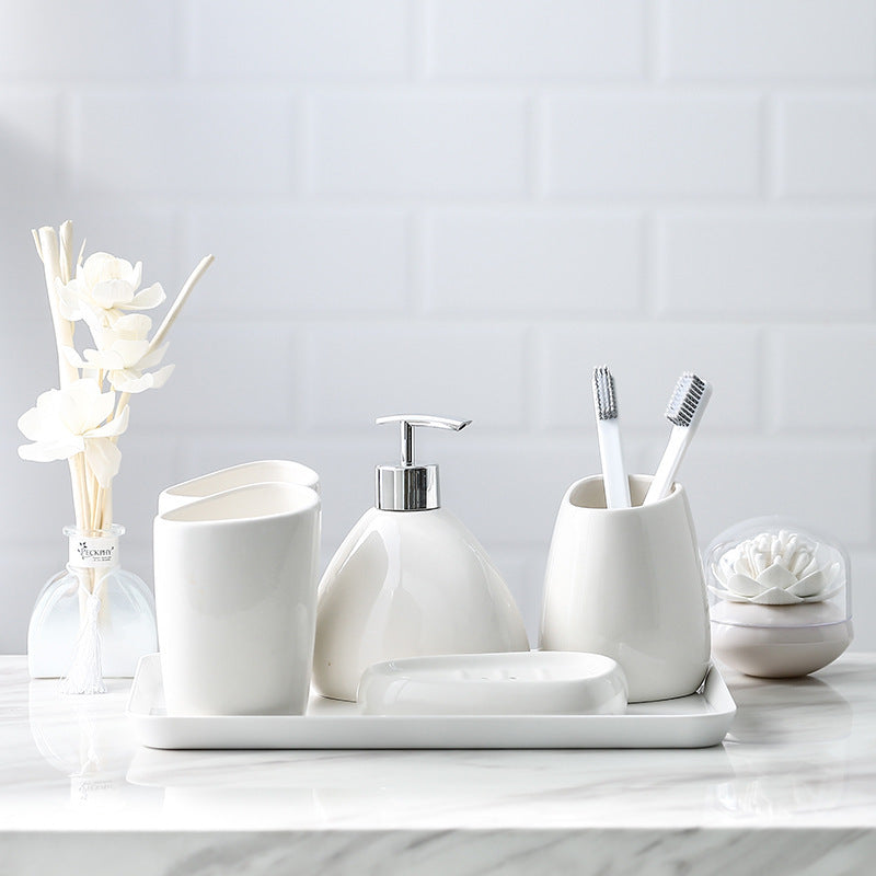 Simple White Porcelain Bathroom Five-Piece Set