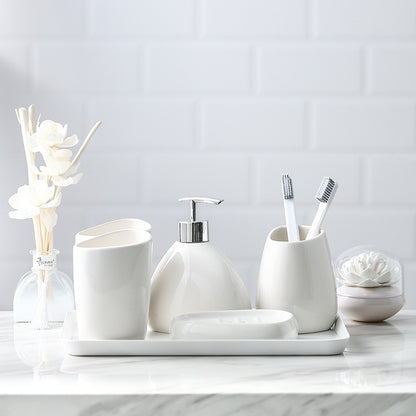 Simple White Porcelain Bathroom Five-Piece Set