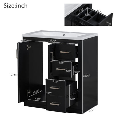 30'' Bathroom Vanity with Resin Sink Combo, Solid Wood Frame Bathroom Storage Cabinet, Freestanding Vanity Set with 3 Drawers & Soft Closing Doors
