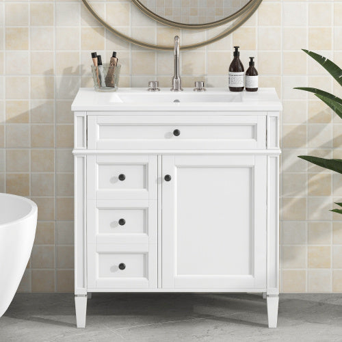 30" Bathroom Vanity with Top Sink – Modern Storage Cabinet with 2 Drawers and a Tip-out Drawer
