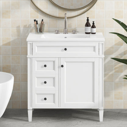 30" Bathroom Vanity with Top Sink – Modern Storage Cabinet with 2 Drawers and a Tip-out Drawer