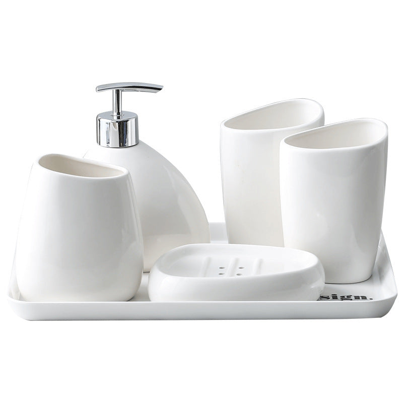 Simple White Porcelain Bathroom Five-Piece Set