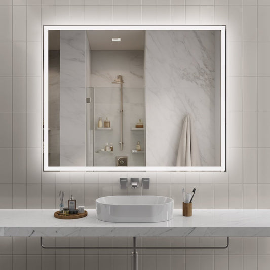 Modern LED Smart Mirror with Hidden Light – Front & Back Lit, 3-Color Adjustable, Anti-Fog, Memory Function, Time Mode Control