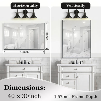 40x30 Inch Glossy Black Bathroom Mirror Wall Rectangular Vanity Mirror