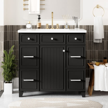 36" Bathroom Vanity Cabinet with Sink Top Combo Set – Black Shaker Design with Soft Closing Doors and 3 Drawers