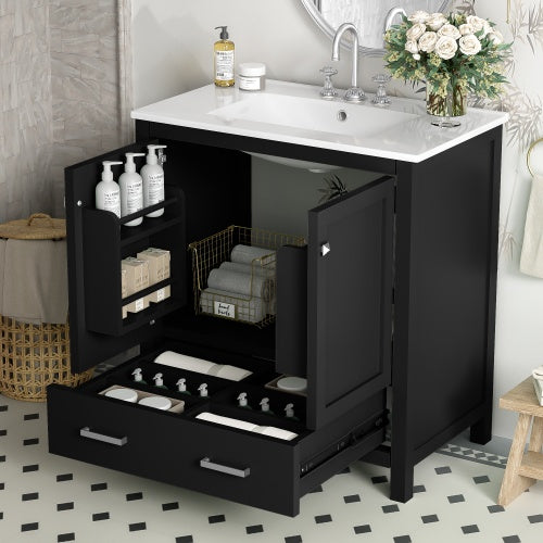 30" Gray Bathroom Vanity – Under-Mount Sink, Soft Closing Doors & Multifunctional Storage