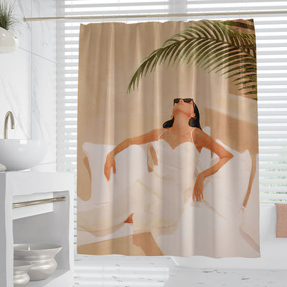 Hand-Drawn Woman Geometric Line Illustration Shower Curtain – Premium Polyester
